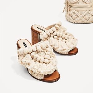 Zara Pom Pom Mules ~ RARE